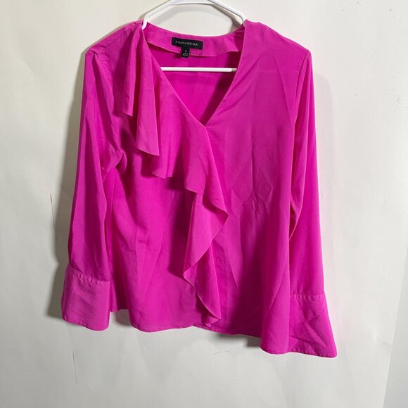 Banana Republic S Bright Pink Ruffled Polyester Blouse - Picture 4 of 4